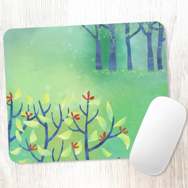 April Modern Green Landscape Nature Painting Mouse Mat (Green landscape abstract painting art mousemat)