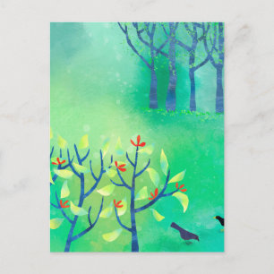 April Modern Green Landscape Nature Painting Postcard