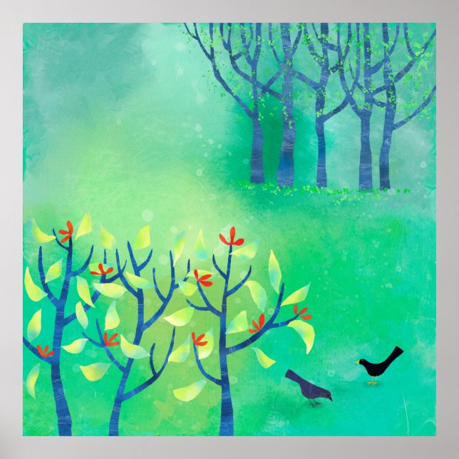 April Modern Green Landscape Nature Painting Poster (Front)