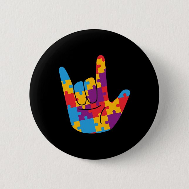 April National Autism Awareness Month ASL Love Sig 6 Cm Round Badge (Front)