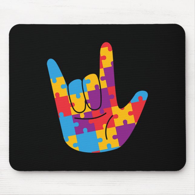 April National Autism Awareness Month ASL Love Sig Mouse Mat (Front)