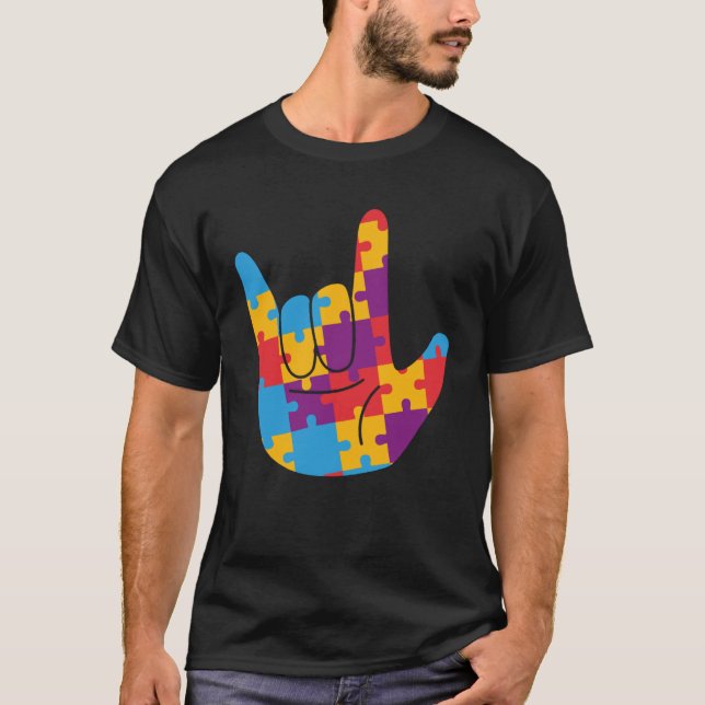 April National Autism Awareness Month ASL Love Sig T-Shirt (Front)