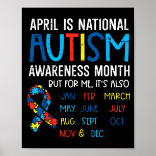 April National Autism Awareness Month Ribbon Men W Poster