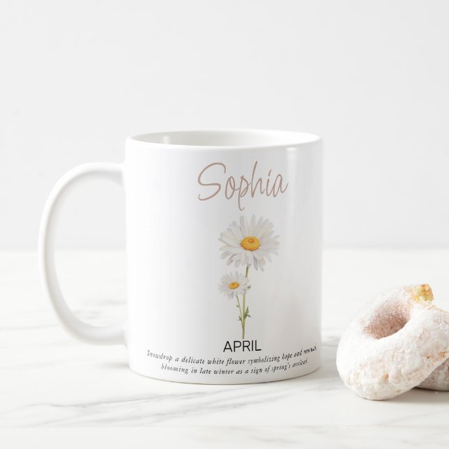 April Personalised Birth Flower  Coffee Mug (With Donut)