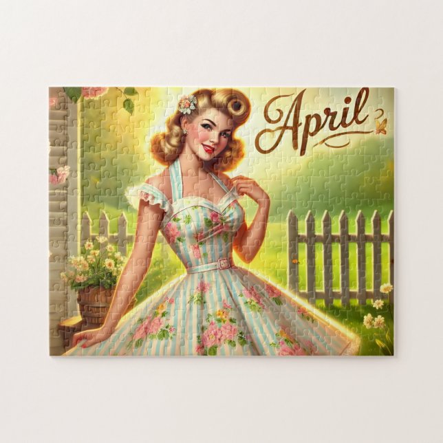 April Retro Blonde Pin-Up Spring Girl  Jigsaw Puzzle (Horizontal)