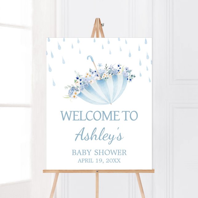 April Shower Bring May Flowers Baby Shower Welcome Poster (Boy April Shower Bring May Flowers Baby Shower Welcome Sign)