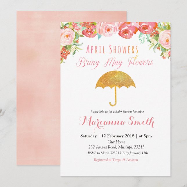 April Shower Bring May Flowers Invitation. Invitation (Front/Back)