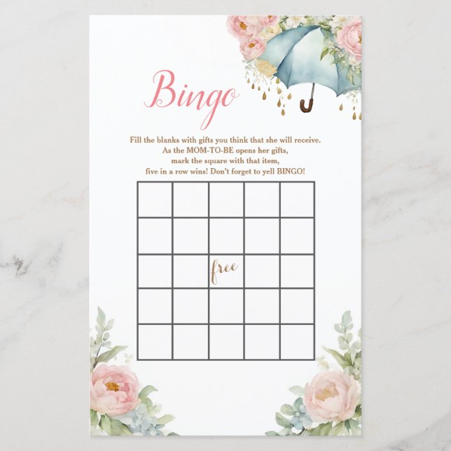 April Shower Umbrella Baby Shower Bingo (Front)