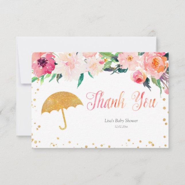 April Shower Umbrella Floral Thank You card (Front)