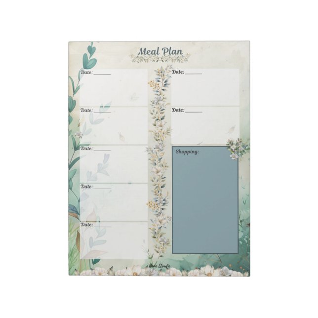 April Showers 7 Day Blank Meal Planner Notepad (Rotated)