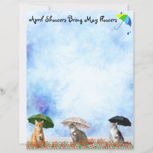 April Showers and Cats in Puddles Stationery 