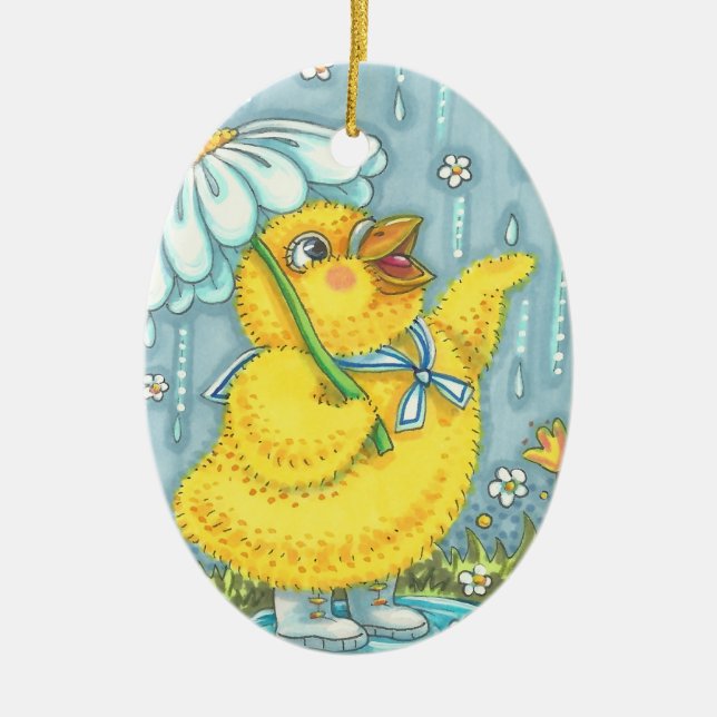 APRIL SHOWERS BABY CHICK SPRING ORNAMENT Oval (Front)