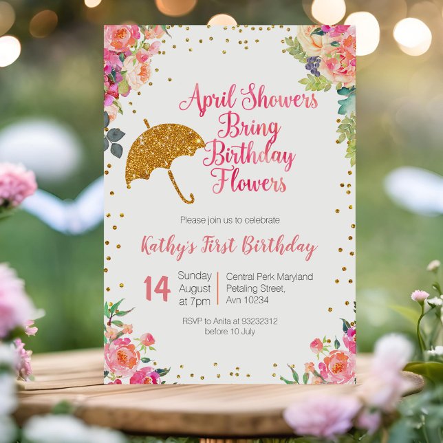 April Showers  Bring Birthday Flowers 1st birthday Invitation (Creator Uploaded)