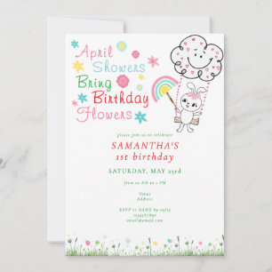 April Showers Bring Birthday Flowers Girl Birthday Invitation