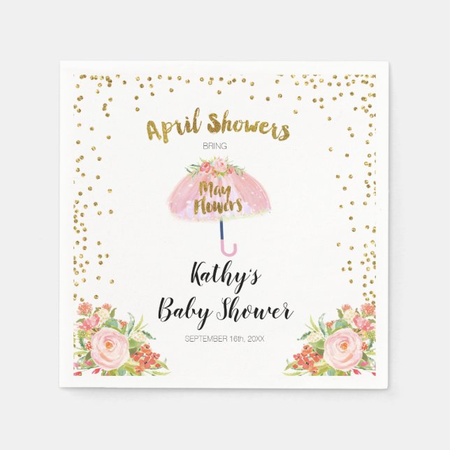April Showers Bring May Flower Baby Shower Napkins (Front)
