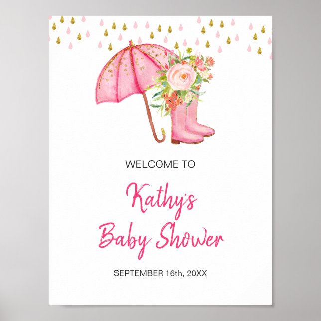 April Showers Bring May Flower Baby Shower Welcome Poster (Front)