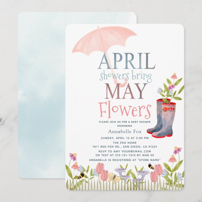 April Showers Bring May Flowers Baby Shower Invita Invitation (Front/Back)