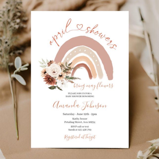 April Showers Bring May Flowers Boho Rainbow Invit Invitation (Creator Uploaded)