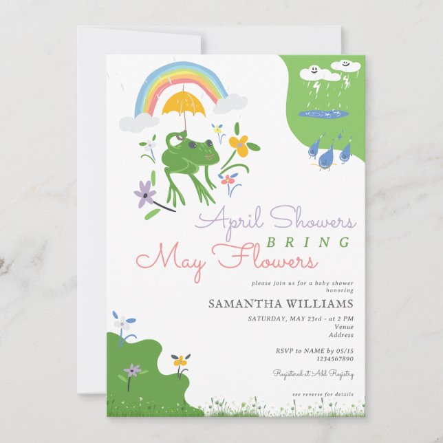 April Showers Bring May Flowers Frog Baby Shower Invitation (Front)