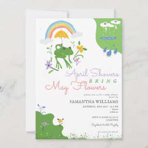 April Showers Bring May Flowers Frog Baby Shower Invitation
