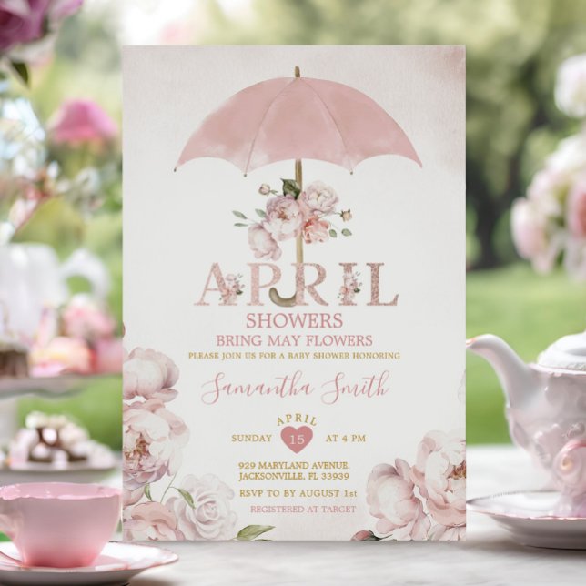 April Showers Bring May Flowers Pink Umbrella Invitation (Creator Uploaded)