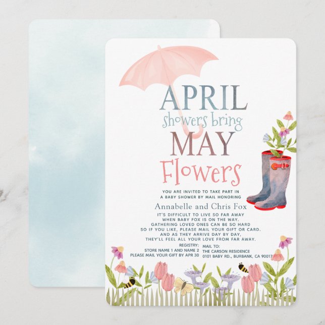 April Showers Bring May Flowers Shower by Mail Invitation (Front/Back)