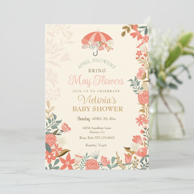 April Showers Bring May Flowers Spring Baby Shower Invitation (Standing Front)