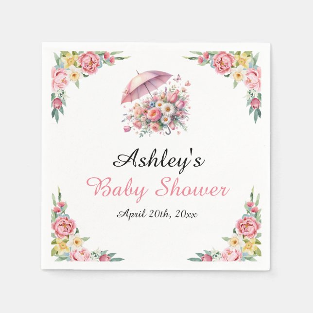 April Showers Brings May Flowers Baby Shower Napkin (Front)