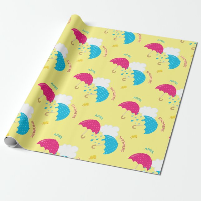April Showers Dual Umbrellas Wrapping Paper (Unrolled)