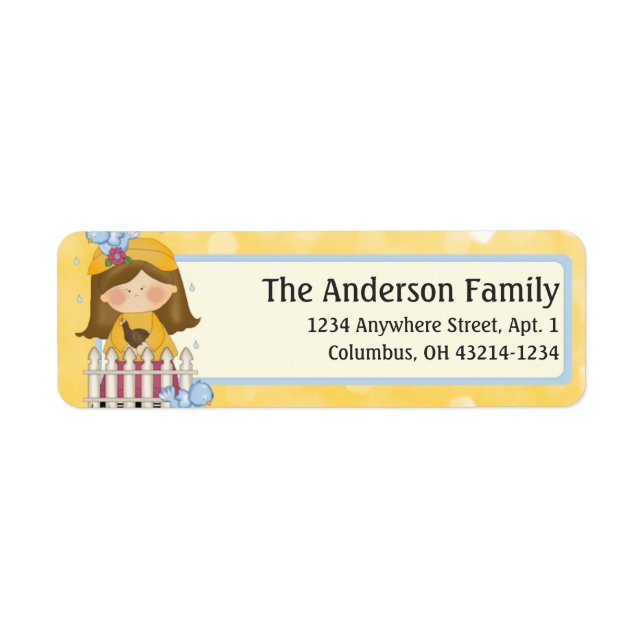 April Showers Girl Spring Season Address Labels 4 (Front)