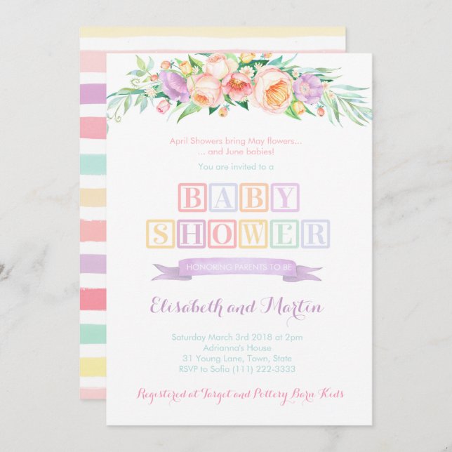 April Showers May Flowers Baby Shower Invitations (Front/Back)
