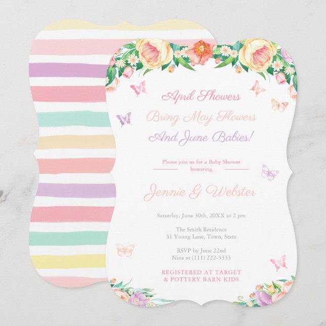 April Showers May Flowers Girl Pastel Baby Shower Invitation (Front/Back)
