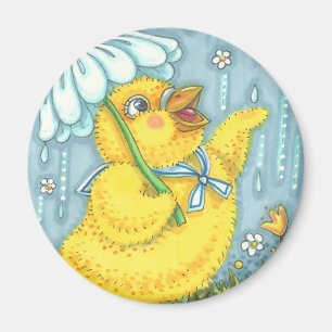 APRIL SHOWERS SPRING CHICK MAGNET Round