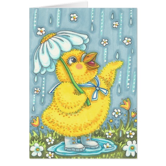 APRIL SHOWERS SPRING CHICK NOTE CARD Blank (Front)