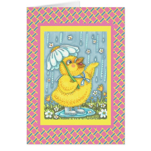 APRIL SHOWERS, SPRING CHICK NOTE GREETING CARD V (Front)