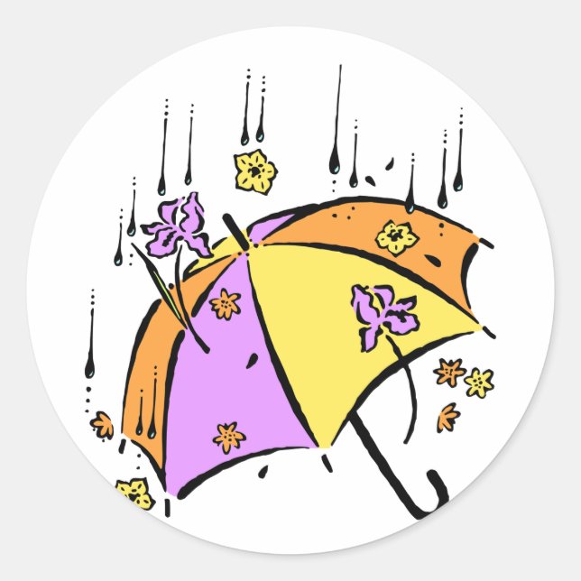 April Showers Umbrella Classic Round Sticker (Front)