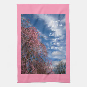 April Sky with Philippians 4:4 Tea Towel