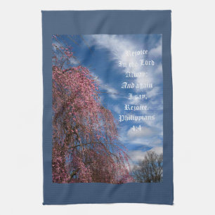 April Sky with Philippians 4:4 Tea Towel