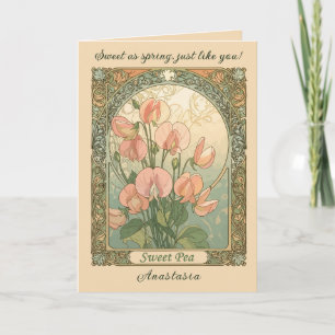 April Sweet Pea Birth Month Flower Card