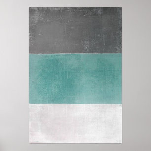 'April' Turquoise and Grey Abstract Art Poster