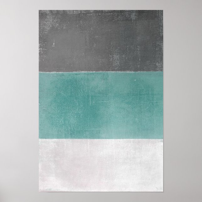 'April' Turquoise and Grey Abstract Art Poster (Front)