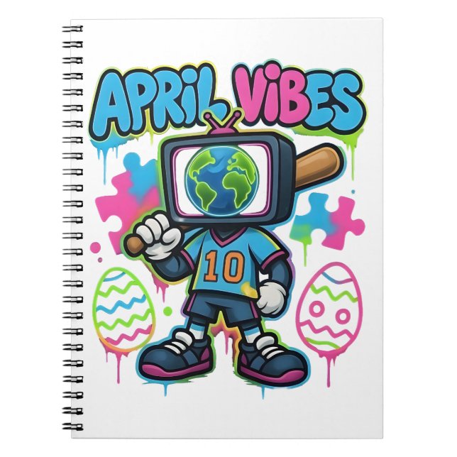 April Vibes Retro TV Head: A Graffiti Collage of S Notebook (Front)
