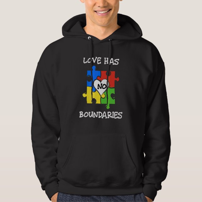 April We Wear Blue Autism Awareness Love Has No Bo Hoodie (Front)