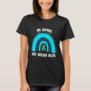 April We Wear Blue Rainbow Puzzle Autism T-Shirt