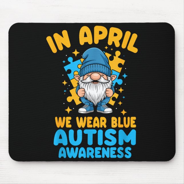April wear blue autism acceptance gnome puzzle  mouse mat (Front)