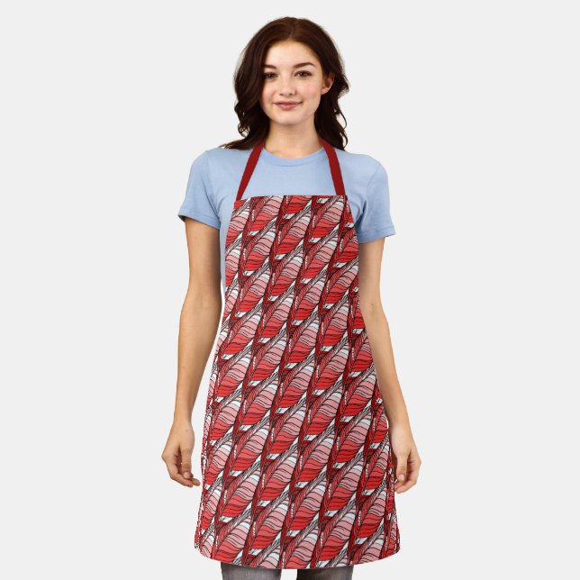 Apron (ao) - Red Feather Shapes in Tiled Pattern (Worn)