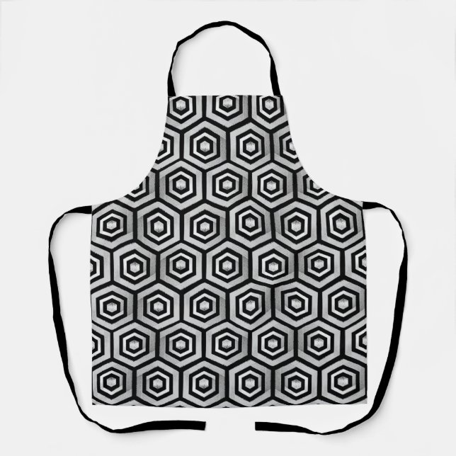 Apron Black White Hexagon Geometric Pattern (Front)