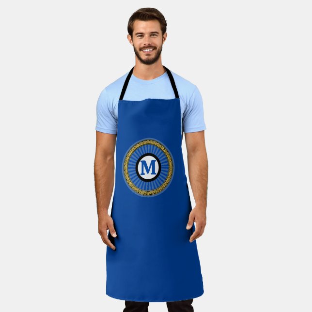 Apron -  Blue - Personalised - Add Initial (Worn)