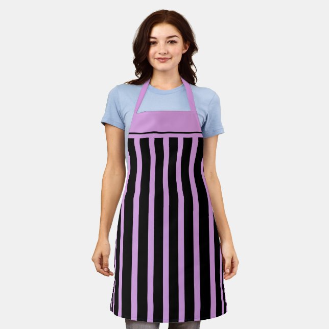 Apron Cafe Black and Lavender Stripe (Worn)