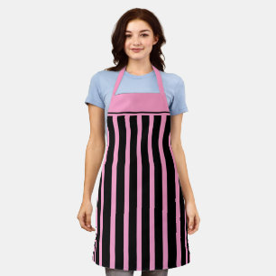 Apron Cafe Black and Pink Stripe